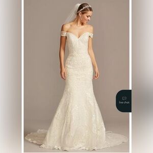 Oleg Cassini Off-the-Shoulder Mermaid Wedding Dress style# AI14010657 size 10